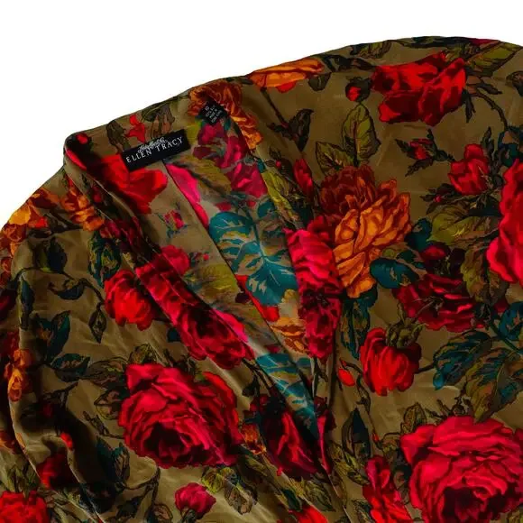 Vintage Ellen Tracy Silk Floral Open Front Blouse Hong Kong Women’s 10 - Picture 4 of 7